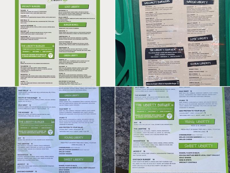 Liberty Burger Menu