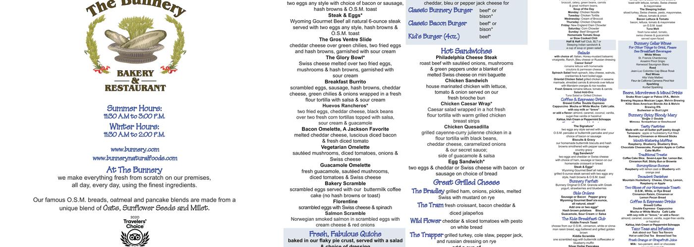The Bunnery Bakery & Restaurant Menu