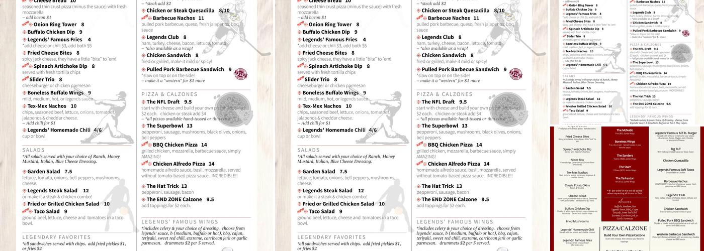 Legends Sports Grill Menu