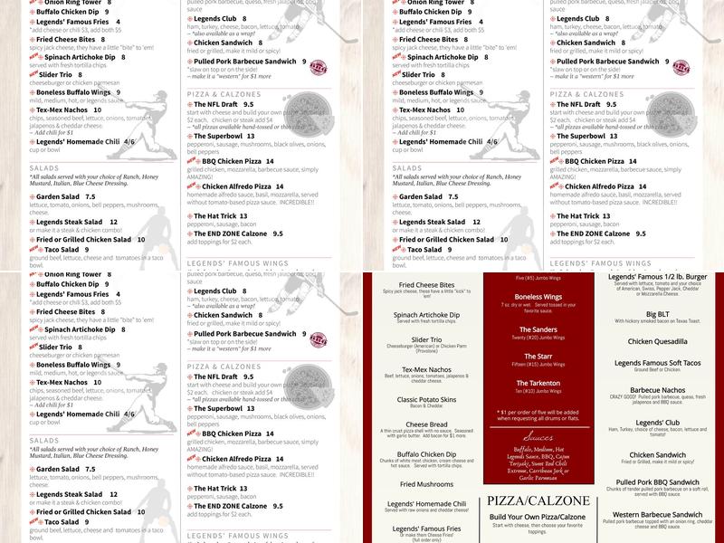 Legends Sports Grill Menu