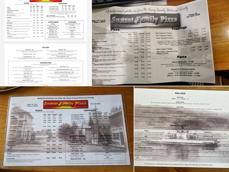 Sunset Family Pizza Menu