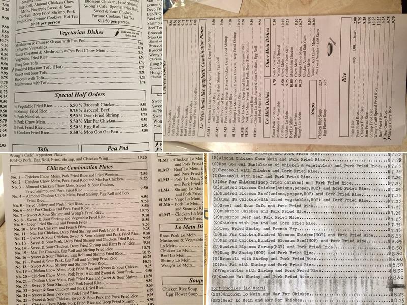 Wong's Cafe Menu