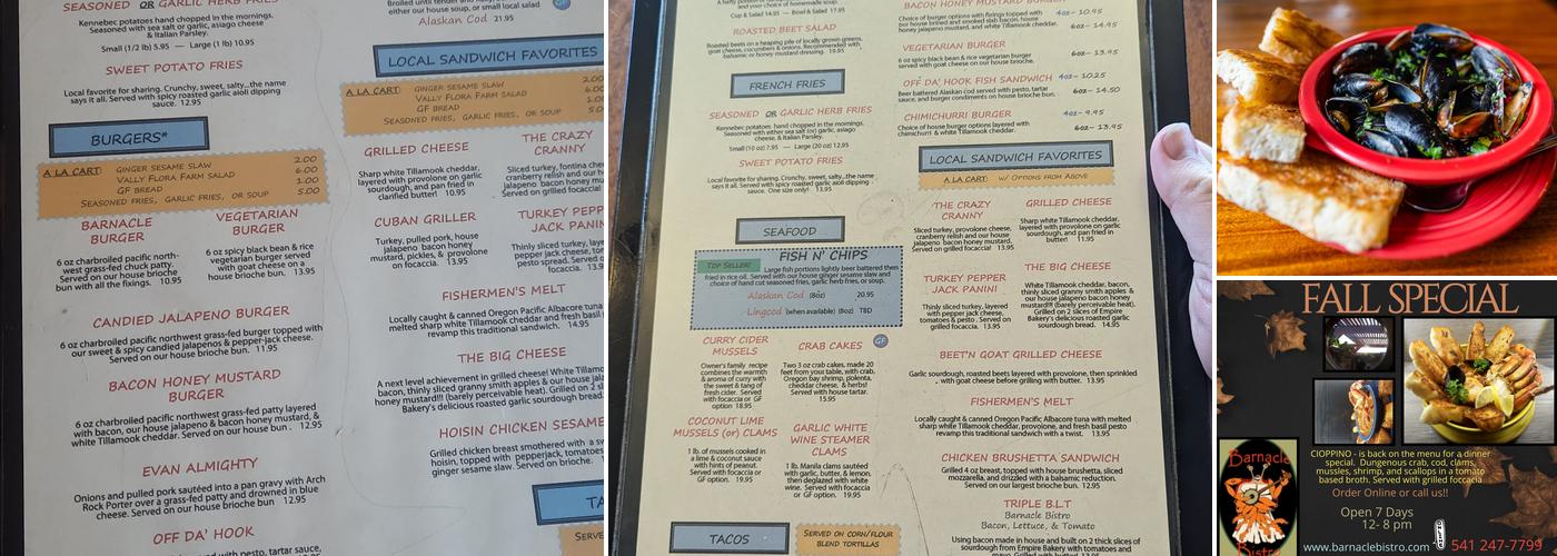 Barnacle Bistro Menu