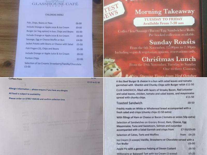 The Glasshouse Cafe Peldon Menu