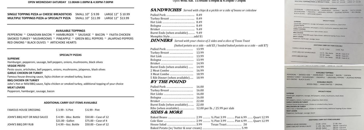 John's Bar-B-Q Menu