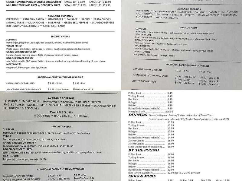 John's Bar-B-Q Menu