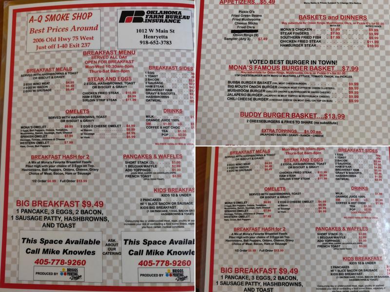 Mona’s Rose of Sharon Restaurant Menu