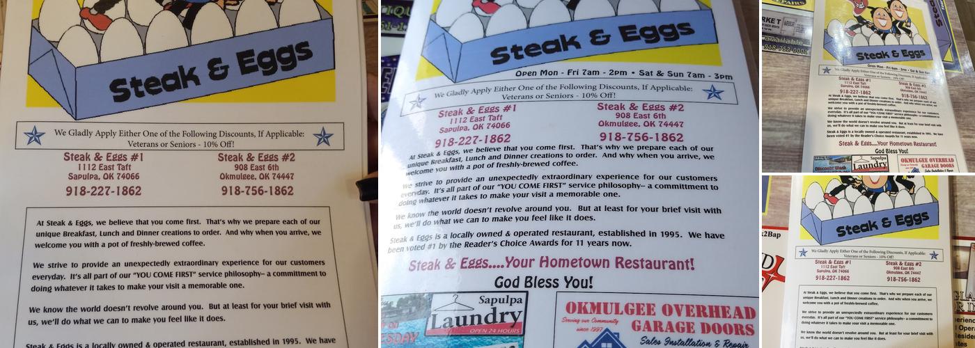 Steak & Eggs Menu