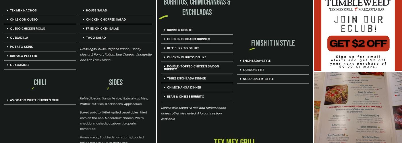 Tumbleweed Tex Mex Grill & Margarita Bar Menu