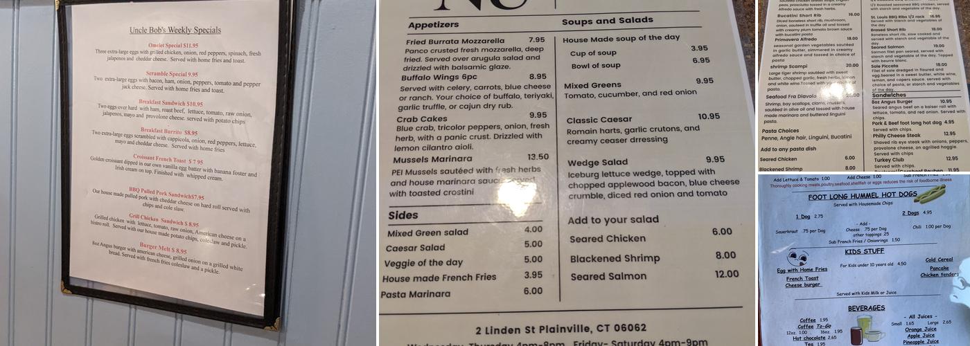 Uncle Bob's Ham & Eggers Menu