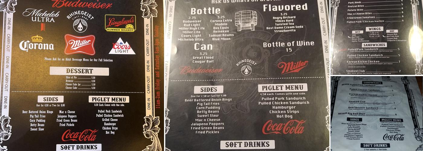 The Smoking Pig Tavern Menu