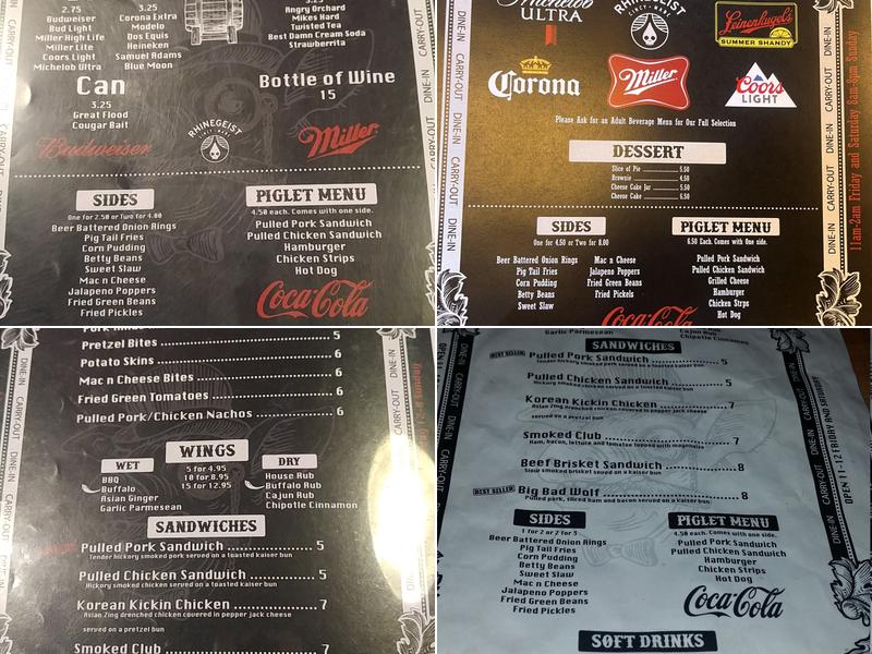 The Smoking Pig Tavern Menu