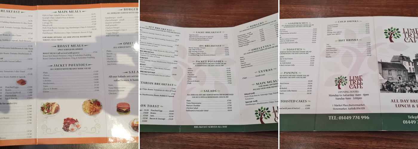 Lime Tree Café Menu