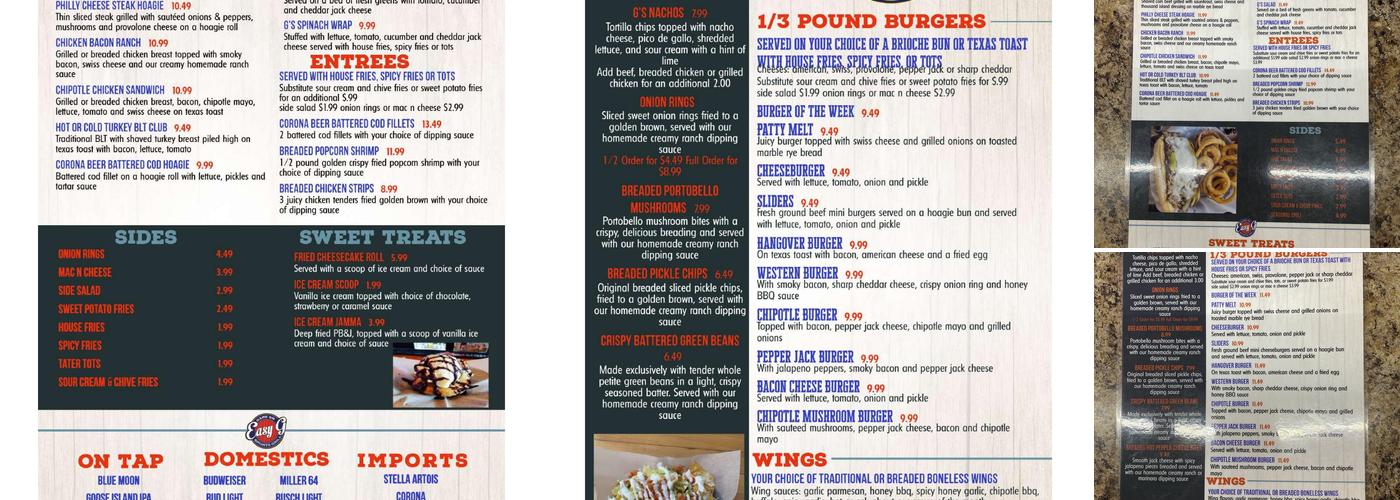 Easy G Sports Grill Menu