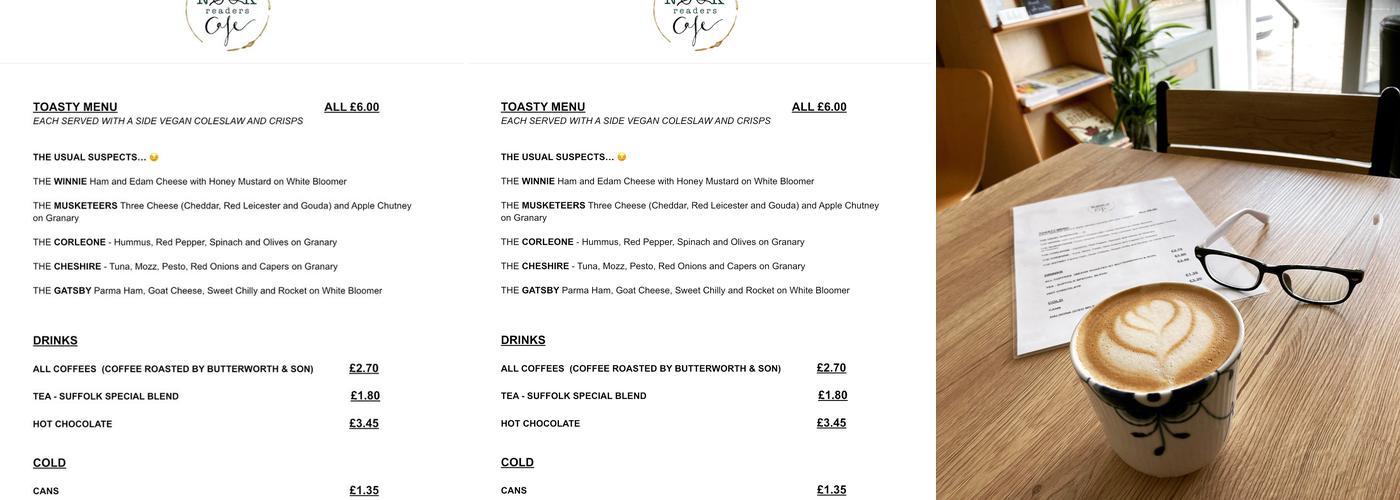 The Nook Readers Cafe and Bookshop Menu