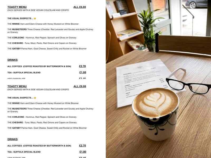 The Nook Readers Cafe and Bookshop Menu