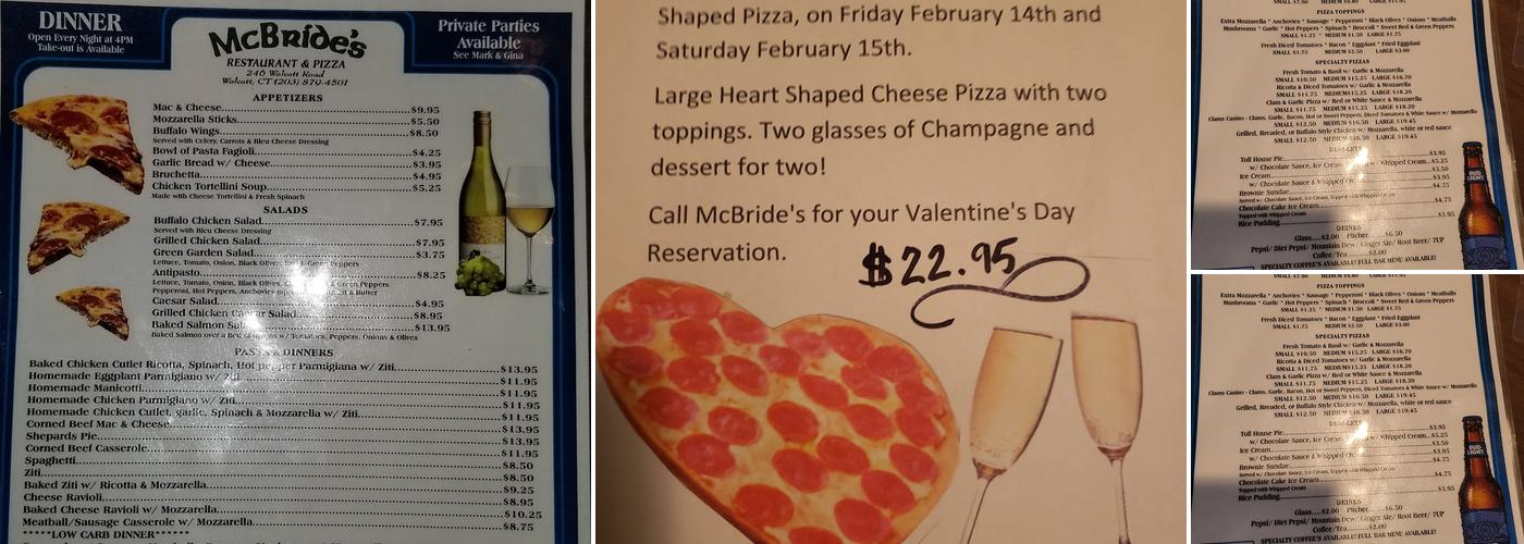 McBrides Restaurant Menu