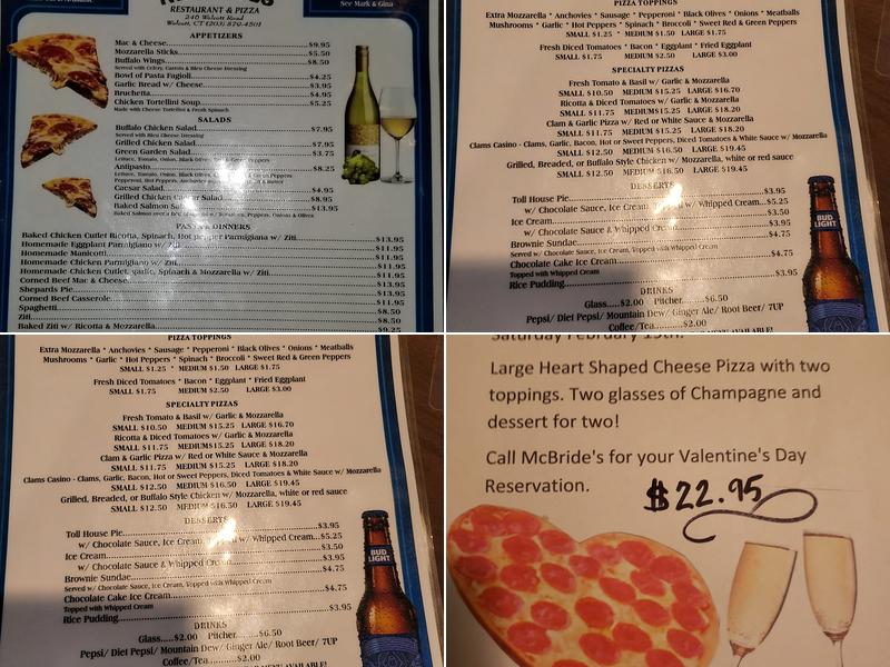 McBrides Restaurant Menu