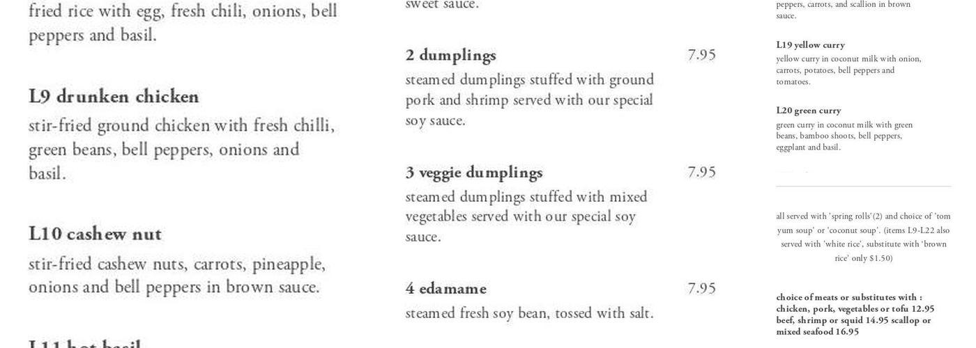 Coco Thai Kitchen Menu