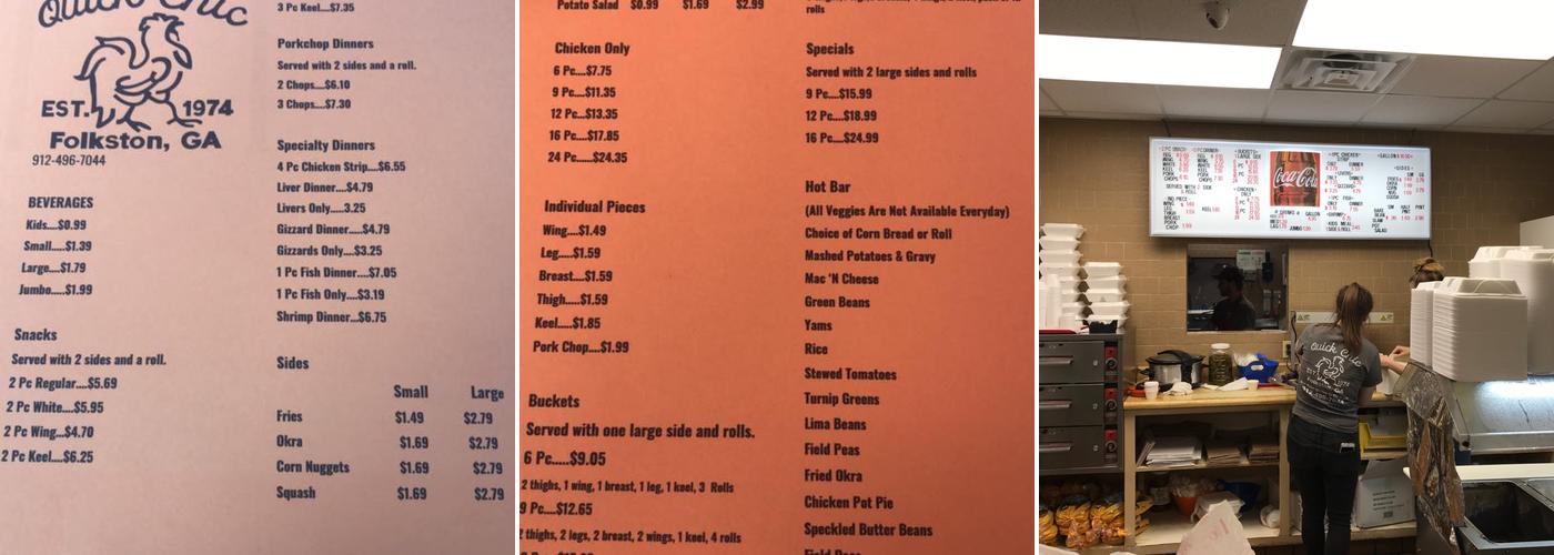 Quick-Chic of Folkston Menu