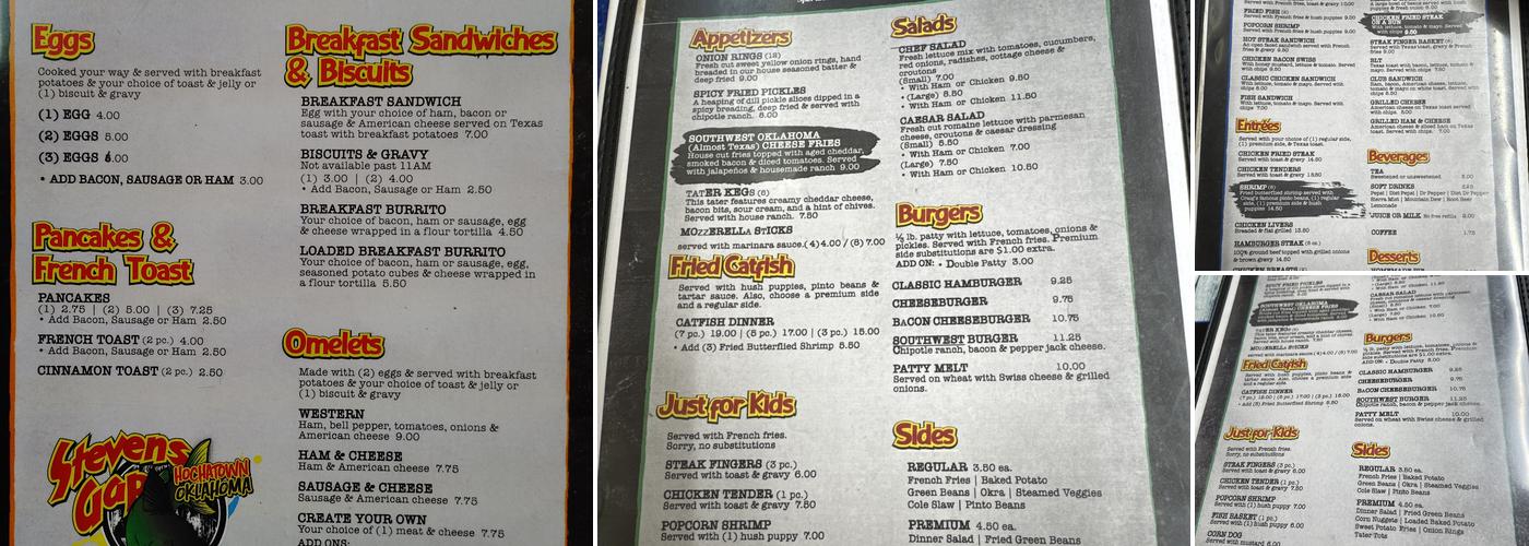 Stevens Gap Menu