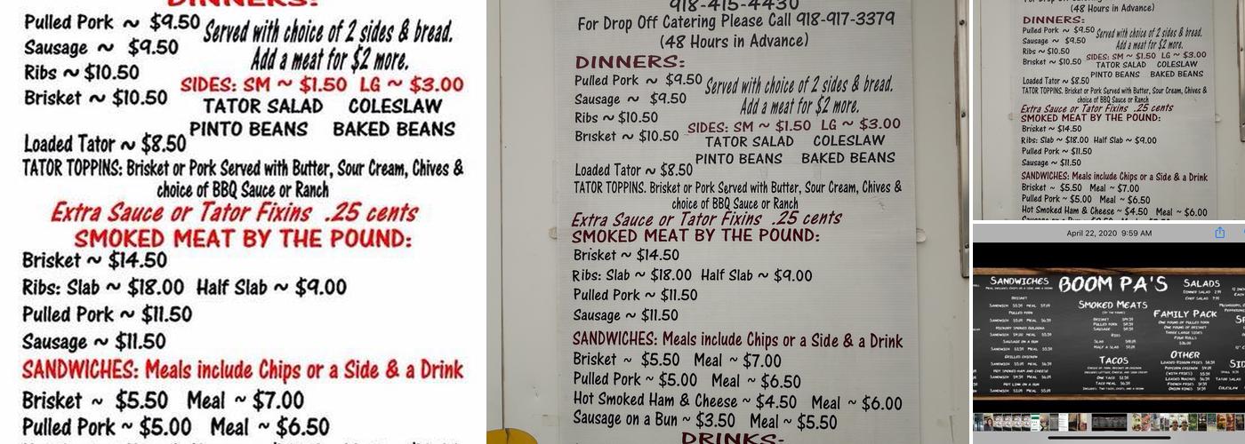 Boom Pa's Smokehouse BBQ Menu