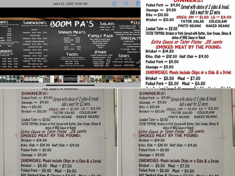 Boom Pa's Smokehouse BBQ Menu