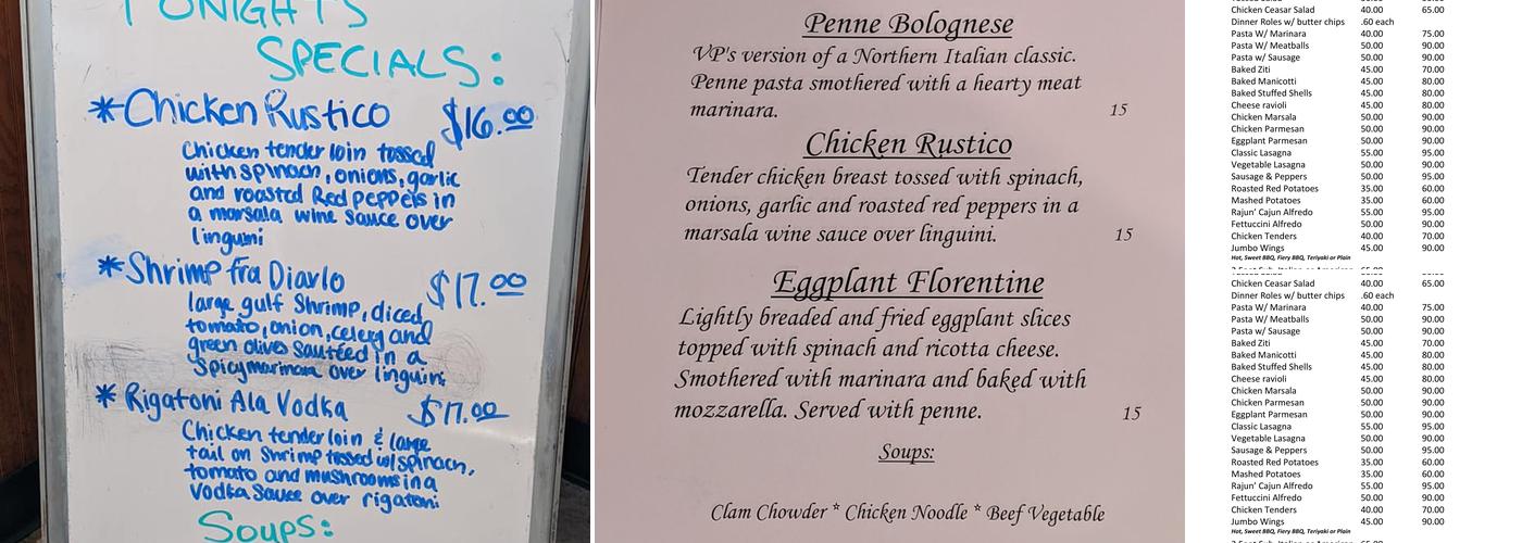 Vernon Pizza Restaurant Menu