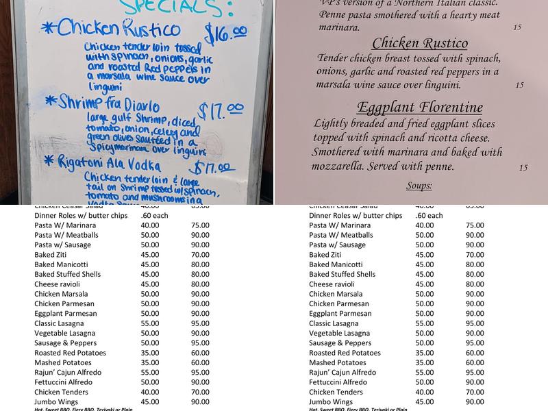 Vernon Pizza Restaurant Menu