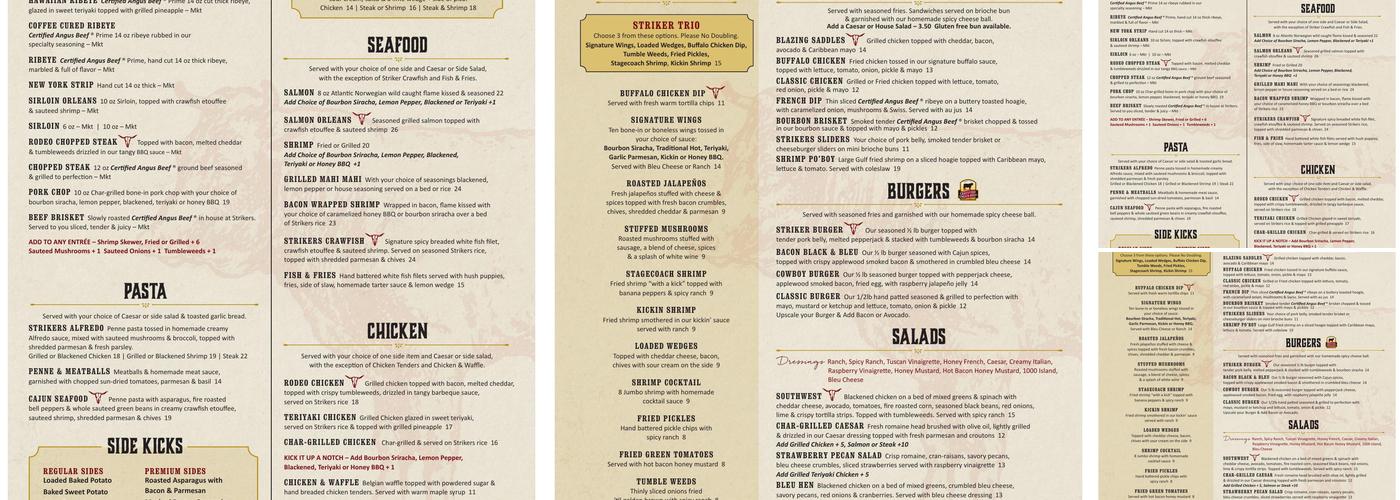 Strikers Steakhouse Menu
