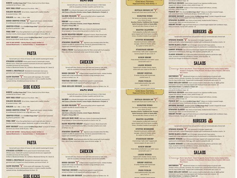 Strikers Steakhouse Menu