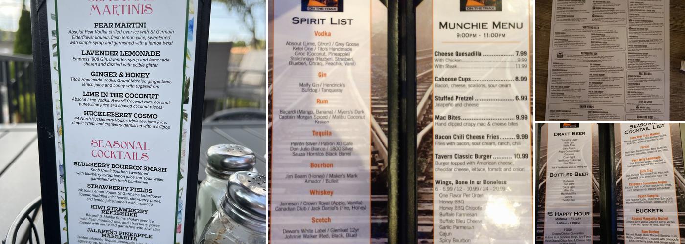 Tavern on the Trax Menu