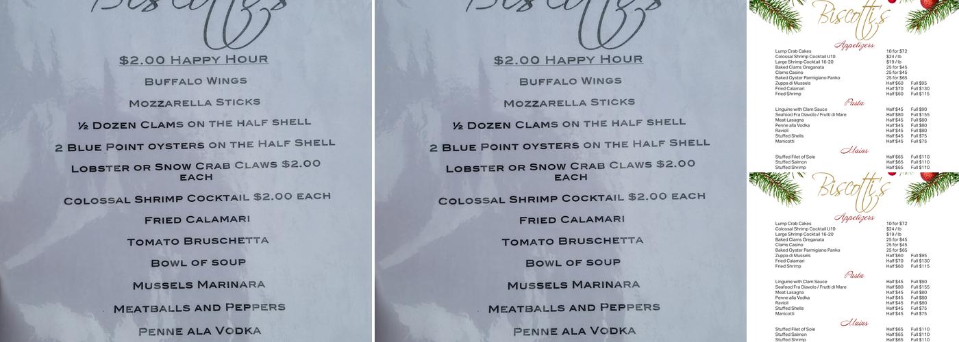 Biscotti's Menu