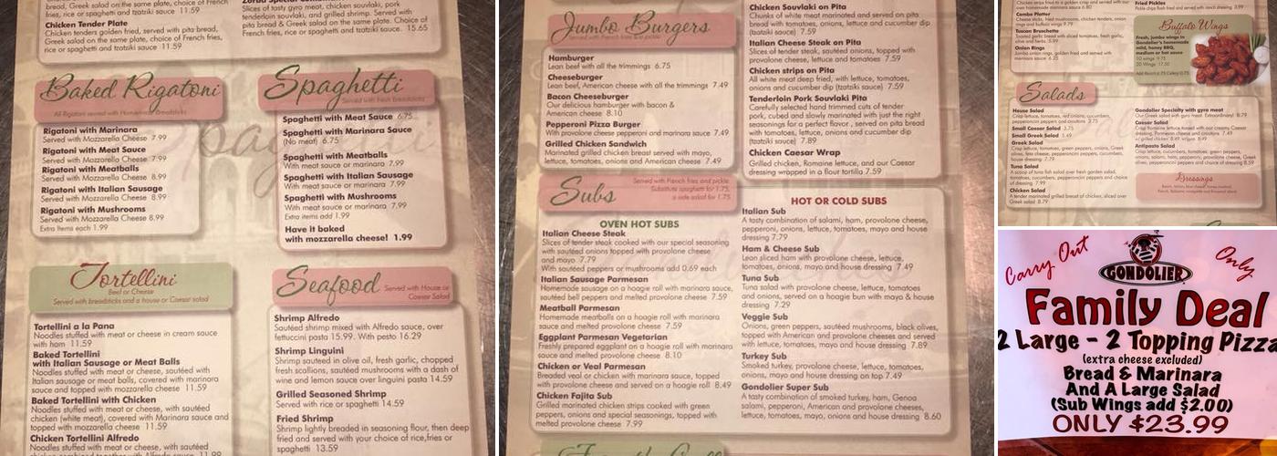 Gondolier Pizza & Italian Menu