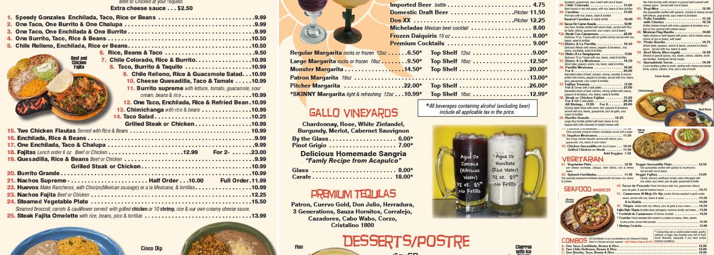 Cinco Amigos Menu