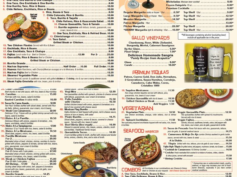 Cinco Amigos Menu