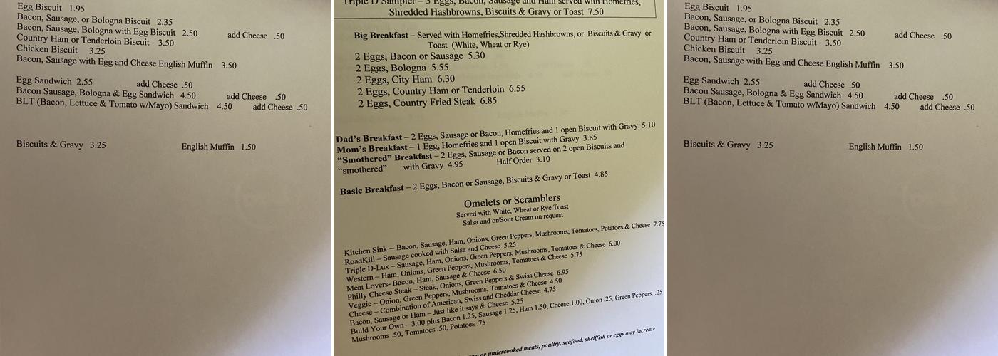 Triple D Diner Menu