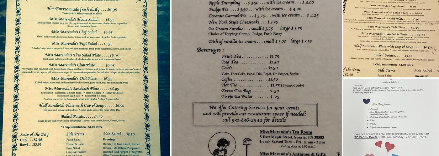 Miss Marenda's Tea Room Menu