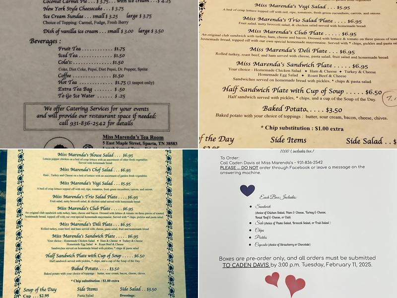 Miss Marenda's Tea Room Menu