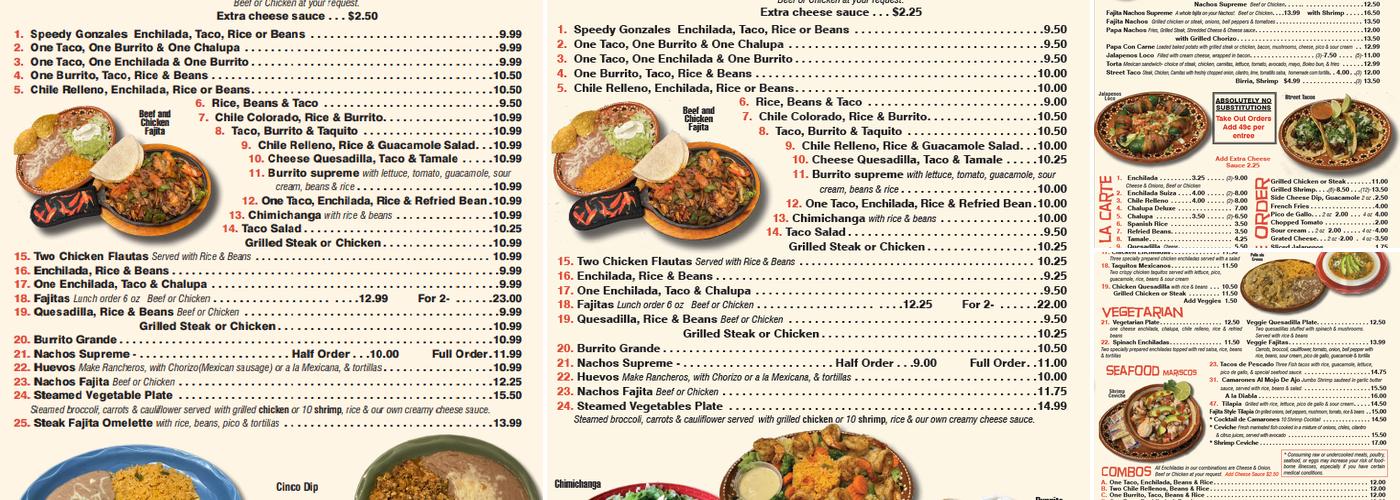 Cinco Amigos Menu