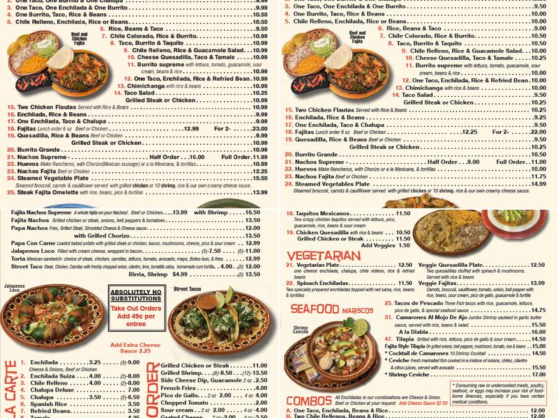 Cinco Amigos Menu