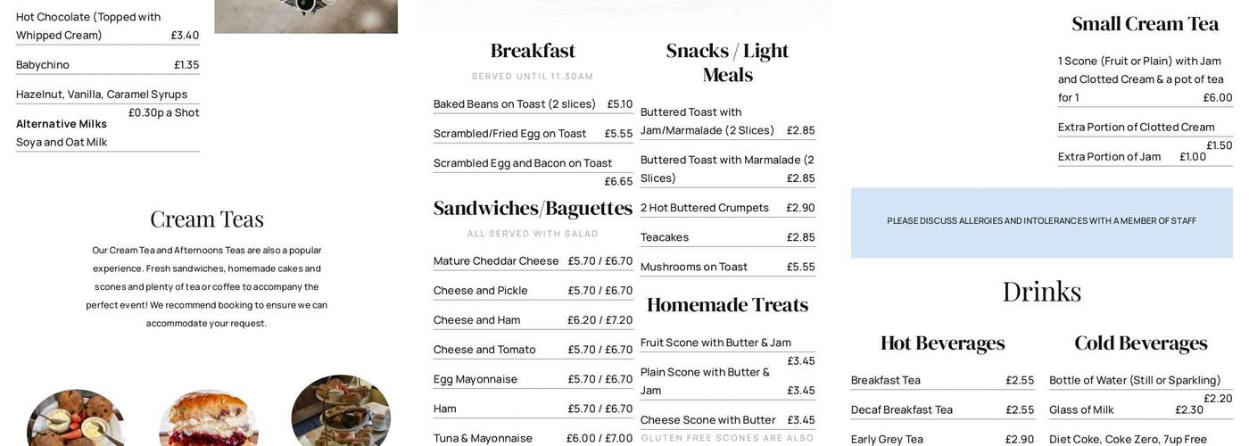 The Church Mouse Tea Rooms Menu