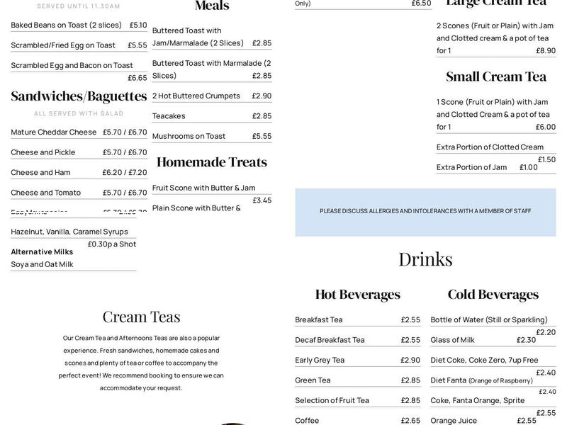 The Church Mouse Tea Rooms Menu