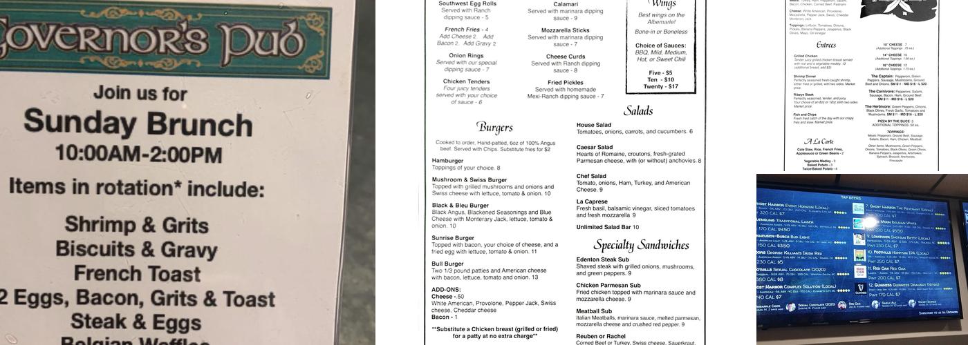 Governor's Pub Menu