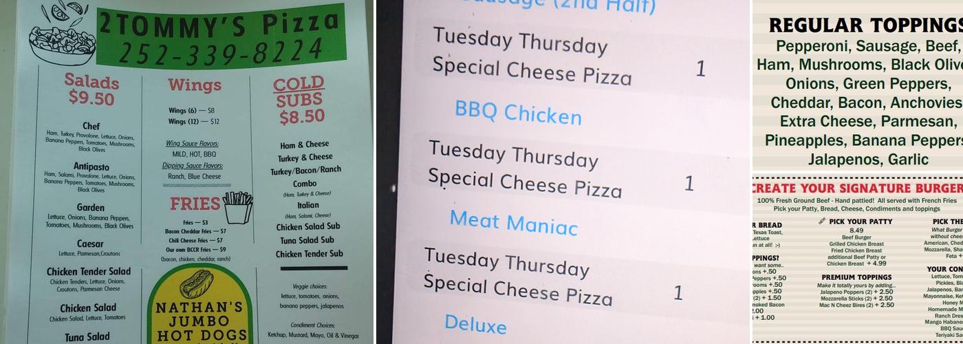 Tommy's Pizza and Family Restaurant Menu