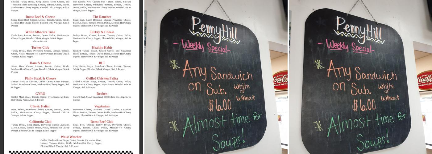 Penny Hill Shoppe Menu