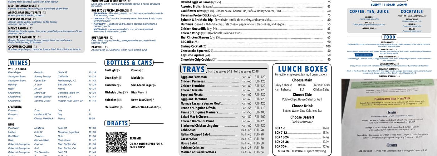 Roberto's Real American Tavern Menu