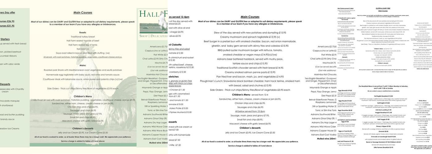 Hall Farm Dedham Menu
