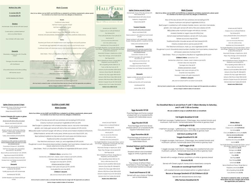 Hall Farm Dedham Menu