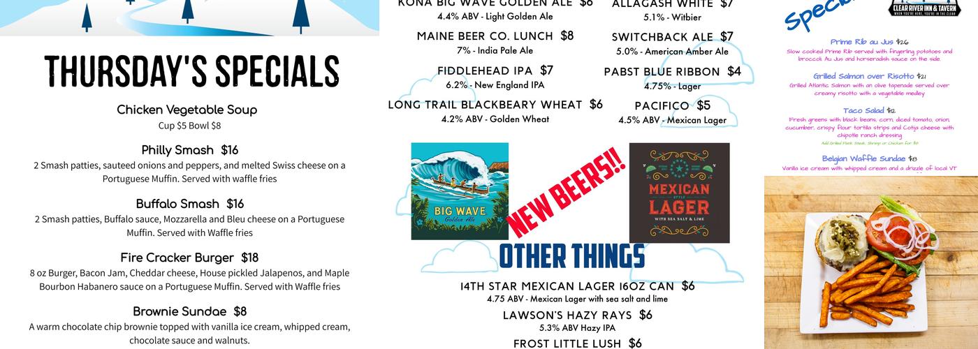 Clear River Tavern Menu